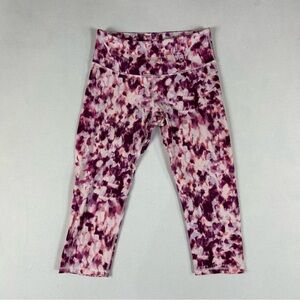 Old Navy High Rise Compression Crop Leggings Women’s L Go Dry Slick Pink Printed